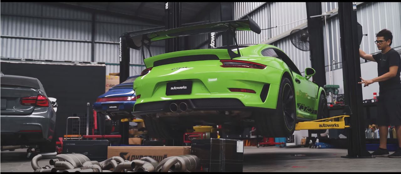 Autowerks Bangkok Akrapovic exhaust installation on a 991.2 Porsche GT3RS